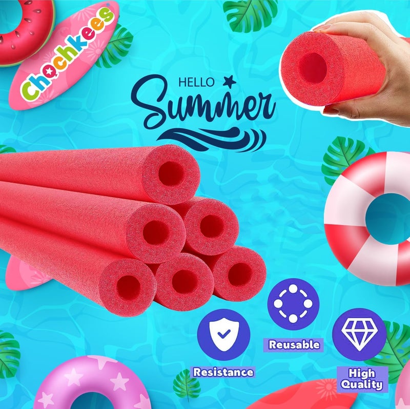 Chochkees Red Pool Noodles Swimming Hollow Core Foam Tube, Floating Thick Noodles for Floating, Pool Accessories, 52" - Image 2